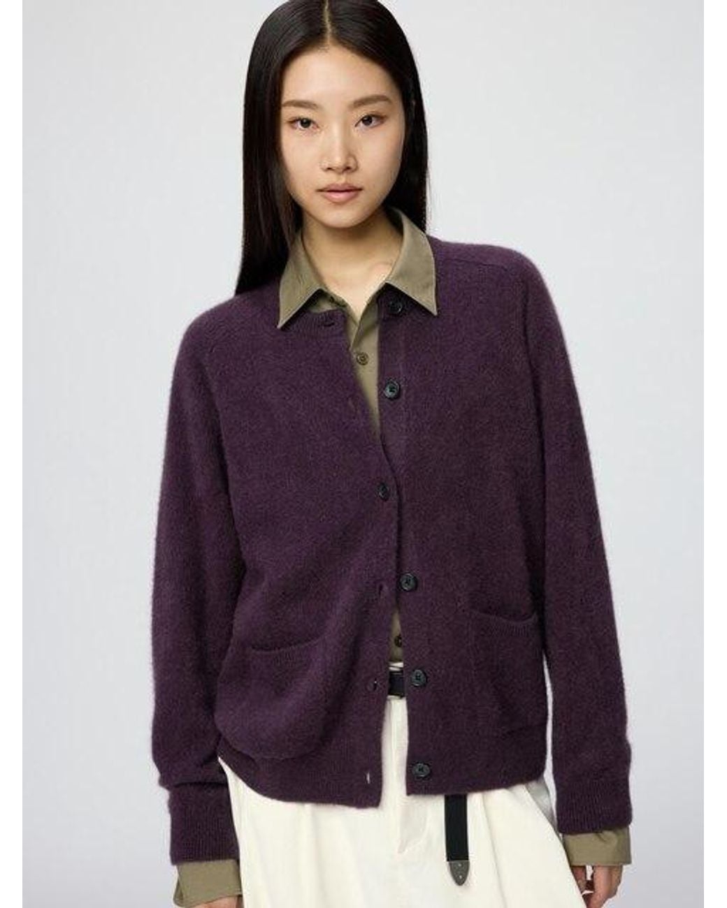 Uniqlo Purple Fluffy 100% Cashmere Relaxed Cardigan for men