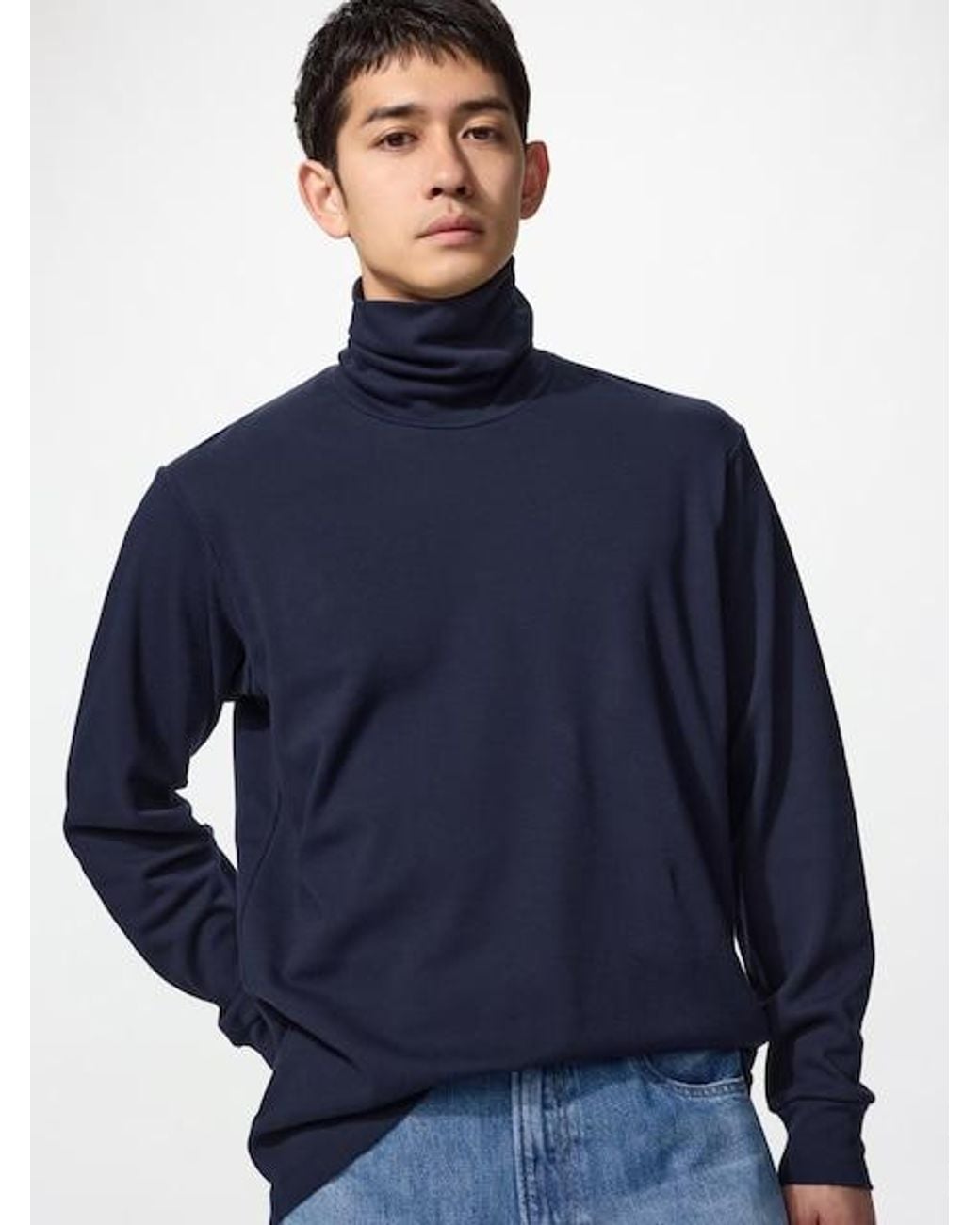 Uniqlo Blue Soft Brushed Turtleneck T-Shirt (Long Sleeve) for men