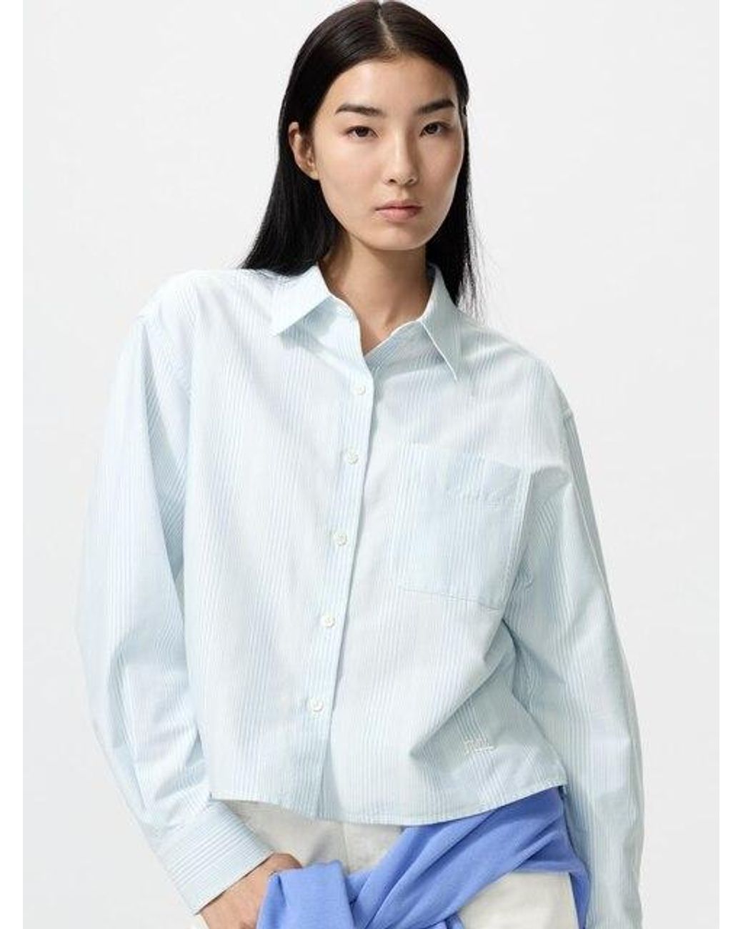 Uniqlo White Oxford Boxy Shirt (Striped) for men