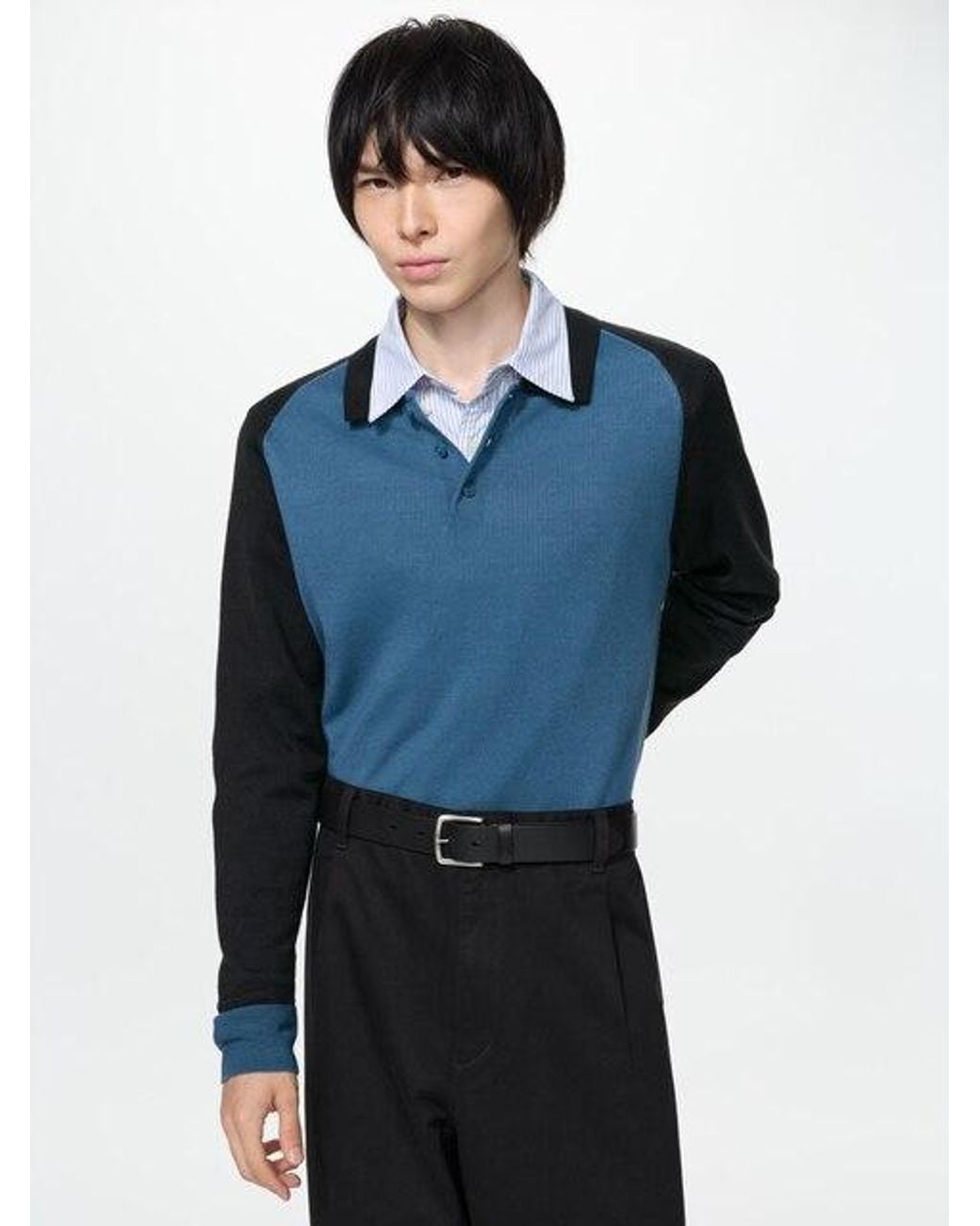 Uniqlo Blue 3D Knit Seamless Polo Jumper for men