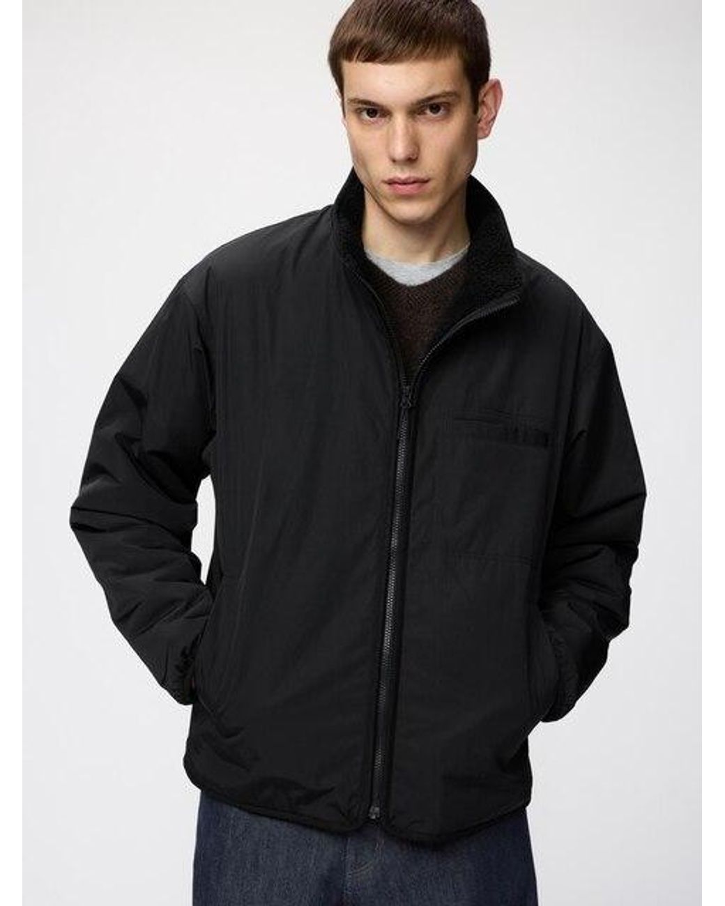 Uniqlo Black Pile Lined Stand Jacket for men