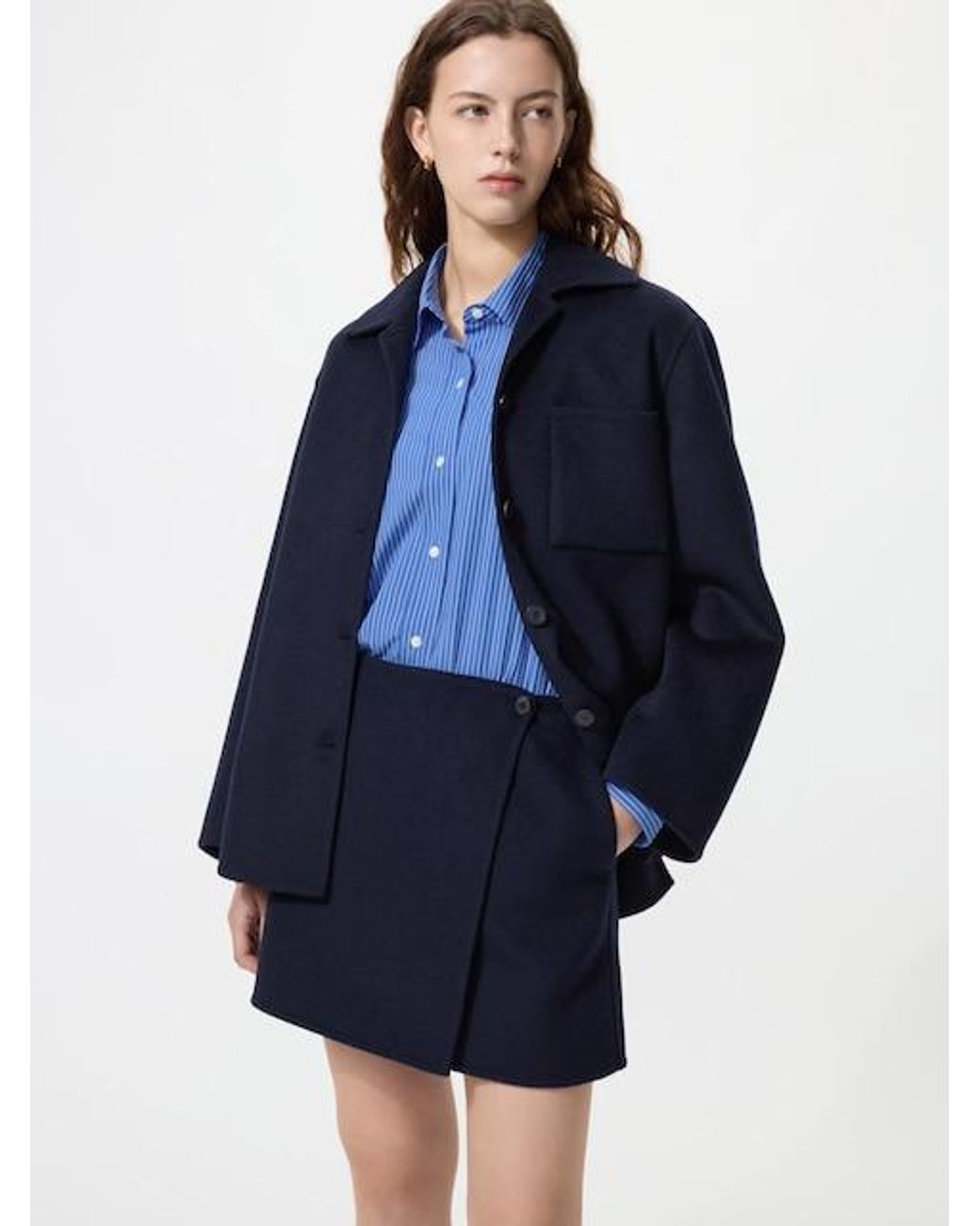 Uniqlo Blue Doubled-Faced Wool Blend Mini Skirt