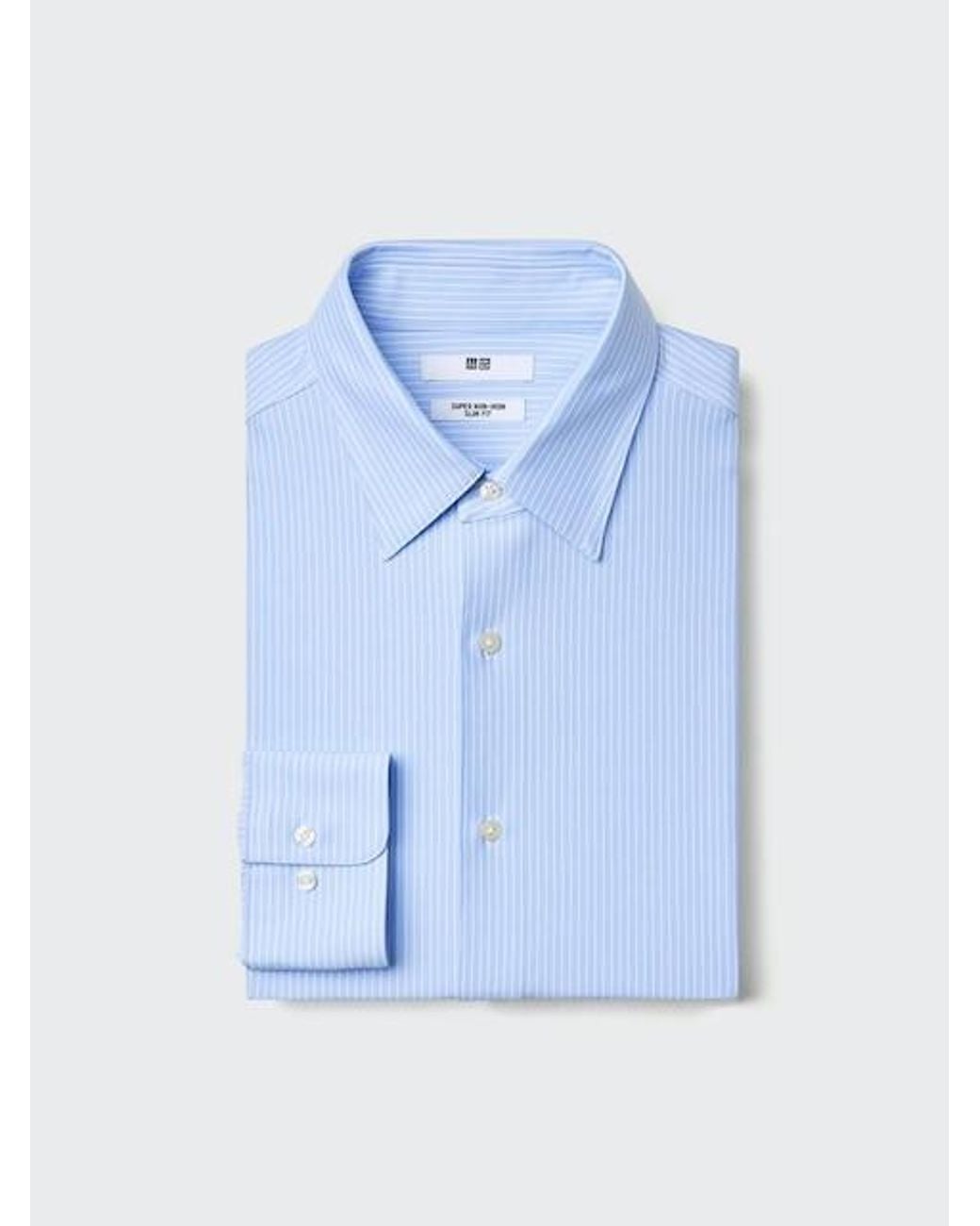 Uniqlo Blue Super Non-Iron Stretch Slim Fit Shirt (Regular Collar, Stripe) for men