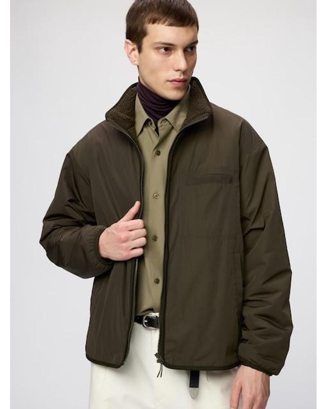 Uniqlo Brown Pile Lined Stand Jacket for men