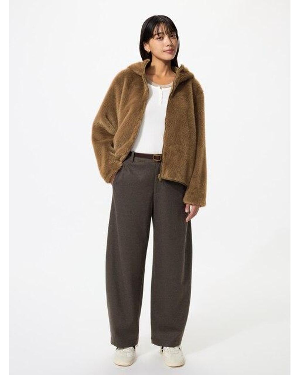 Uniqlo Brown Brushed Jersey Barrel Leg Trousers for men