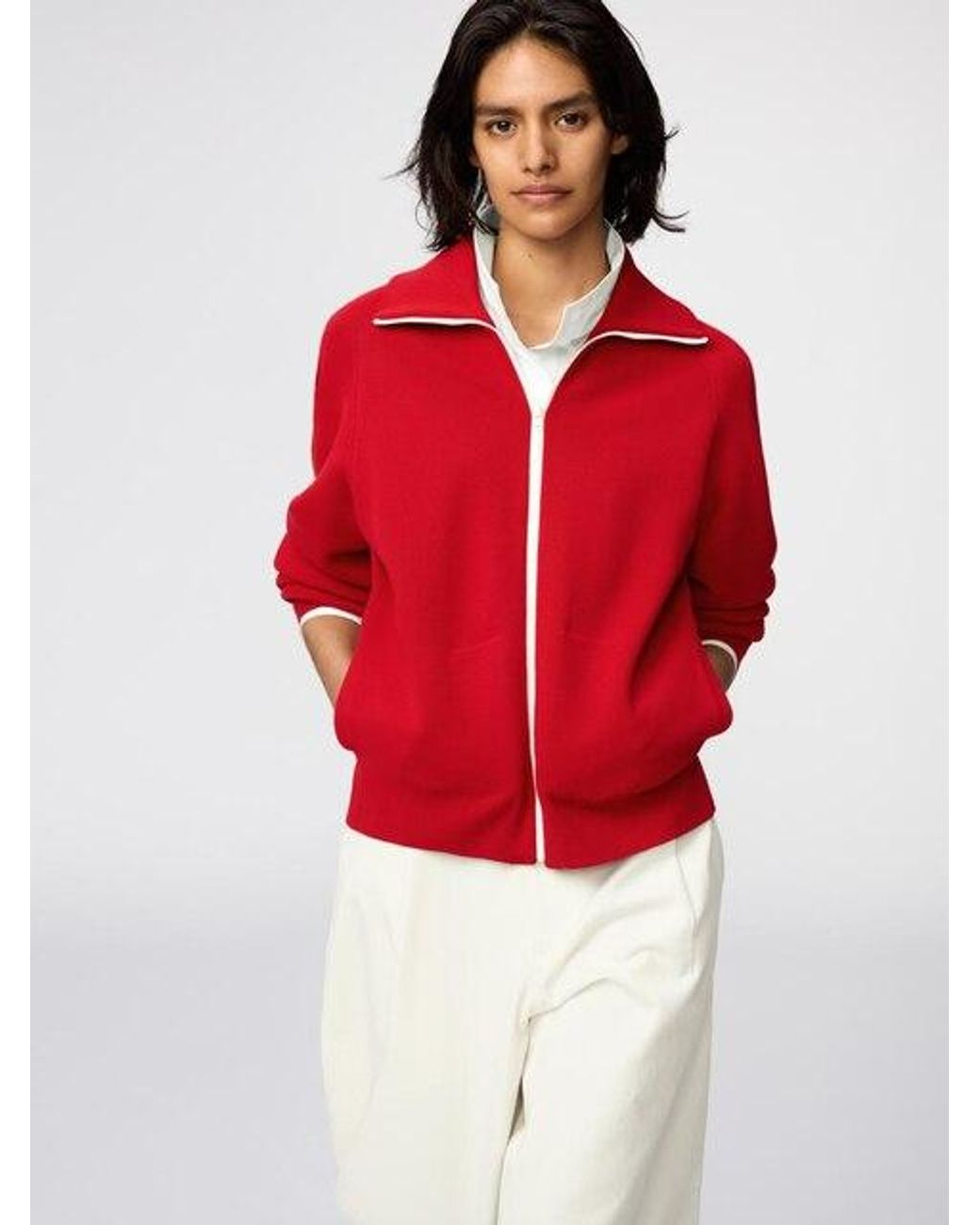 Uniqlo Red Milano Ribbed Full-Zip Cardigan for men