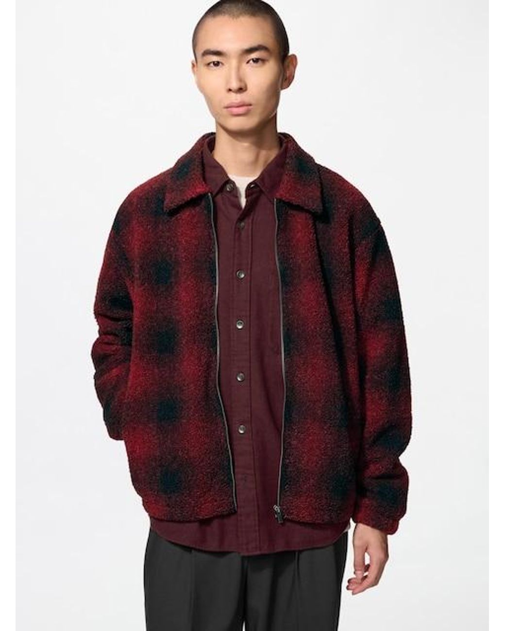 Uniqlo Red Pile Lined Fleece Blouson (Printed) for men