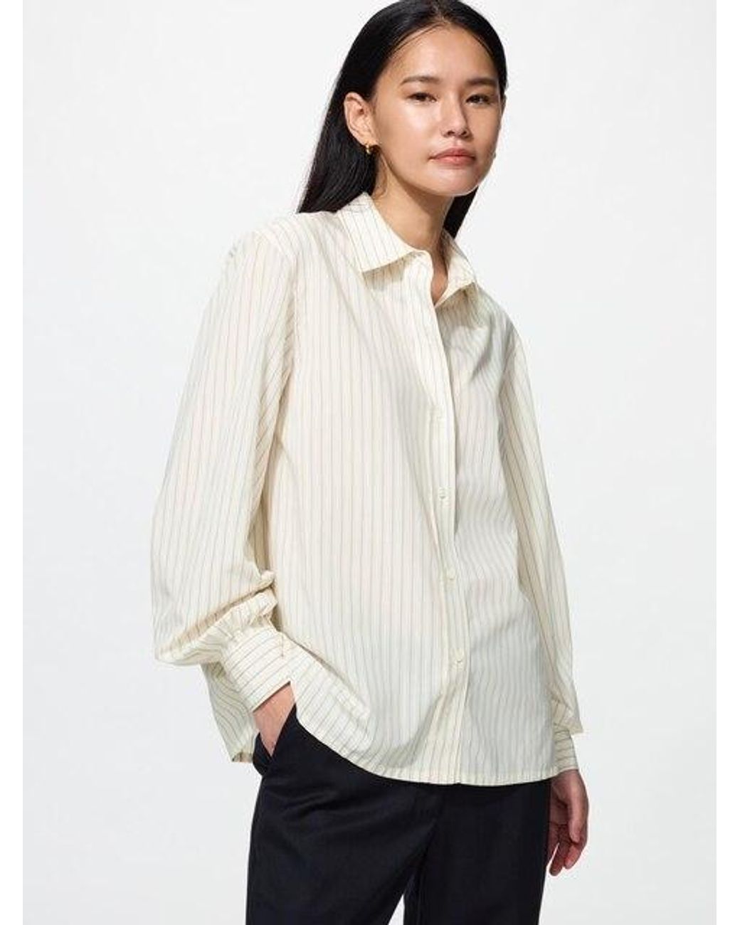 Uniqlo White Rayon Blend Shirt (Striped)