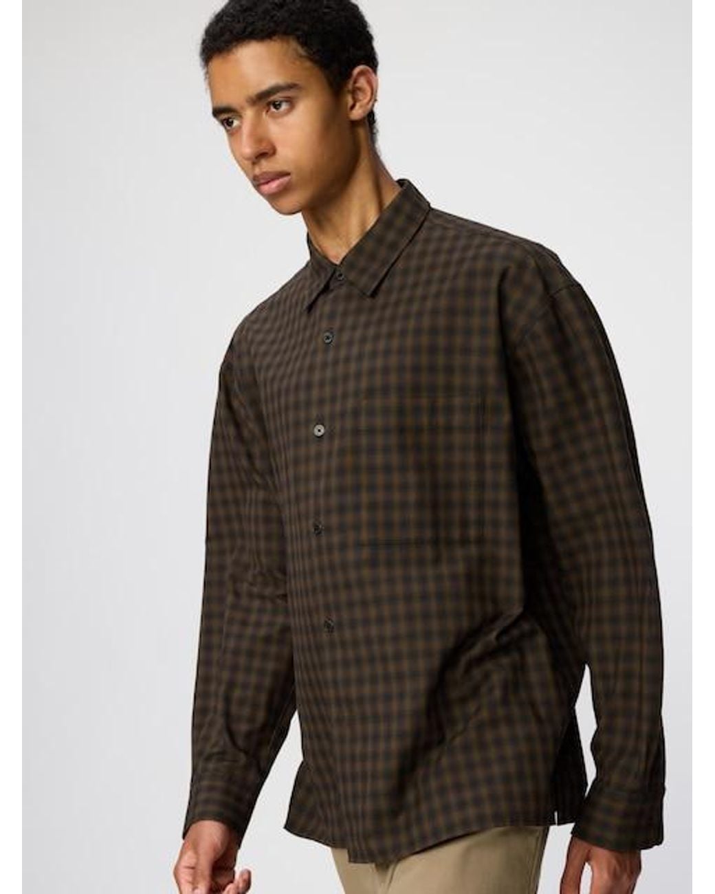 Uniqlo Brown Easy Care Soft Shirt (Check) for men