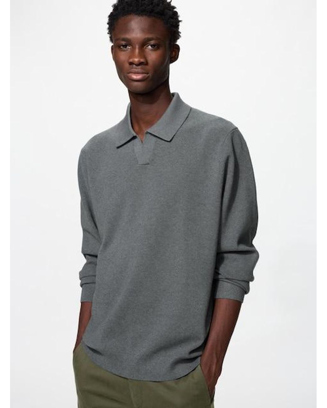 Uniqlo Gray Washable Milano Ribbed Skipper Polo Jumper for men