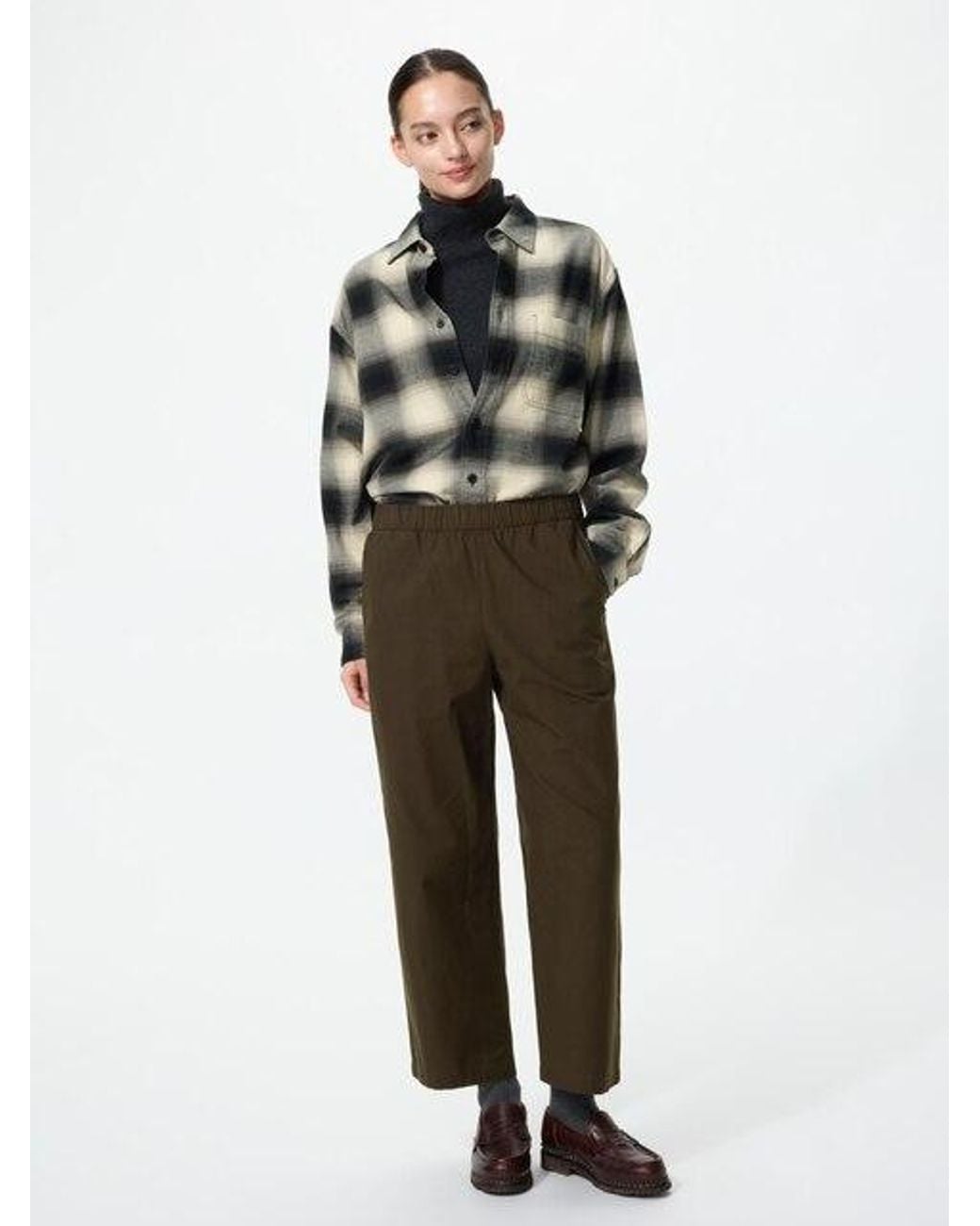 Uniqlo Green Cotton Relaxed Ankle Trousers