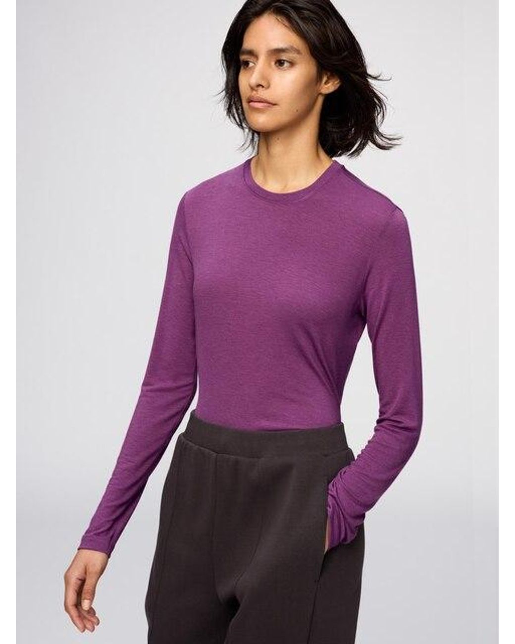 Uniqlo Purple Heattech Extra Warm Cashmere Blend Crew Neck T-Shirt (Long Sleeve)