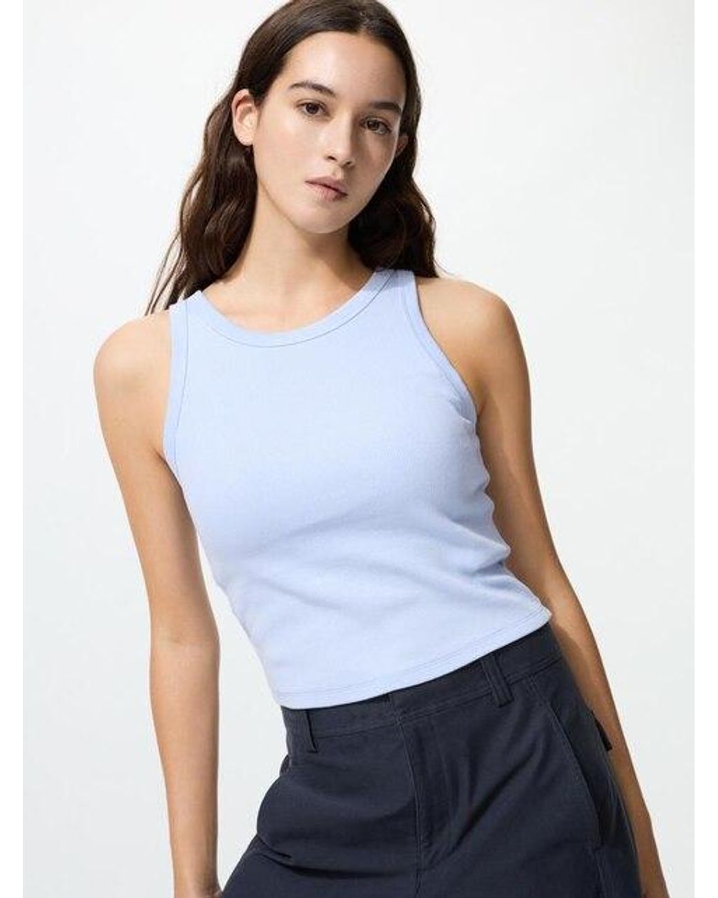 Uniqlo White Ribbed Cropped Bra Top
