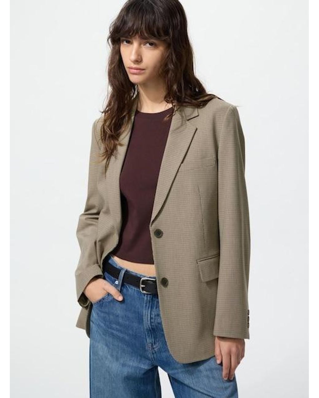 Uniqlo Brown Relaxed Tailored Jacket (Patterned)