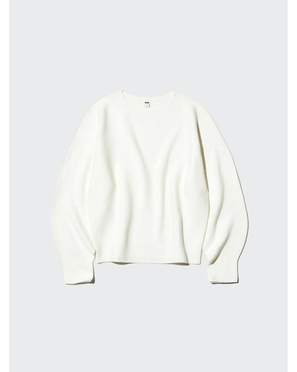 Uniqlo White 3D Knit Seamless Cotton Crew Neck Volume Sleeve Jumper