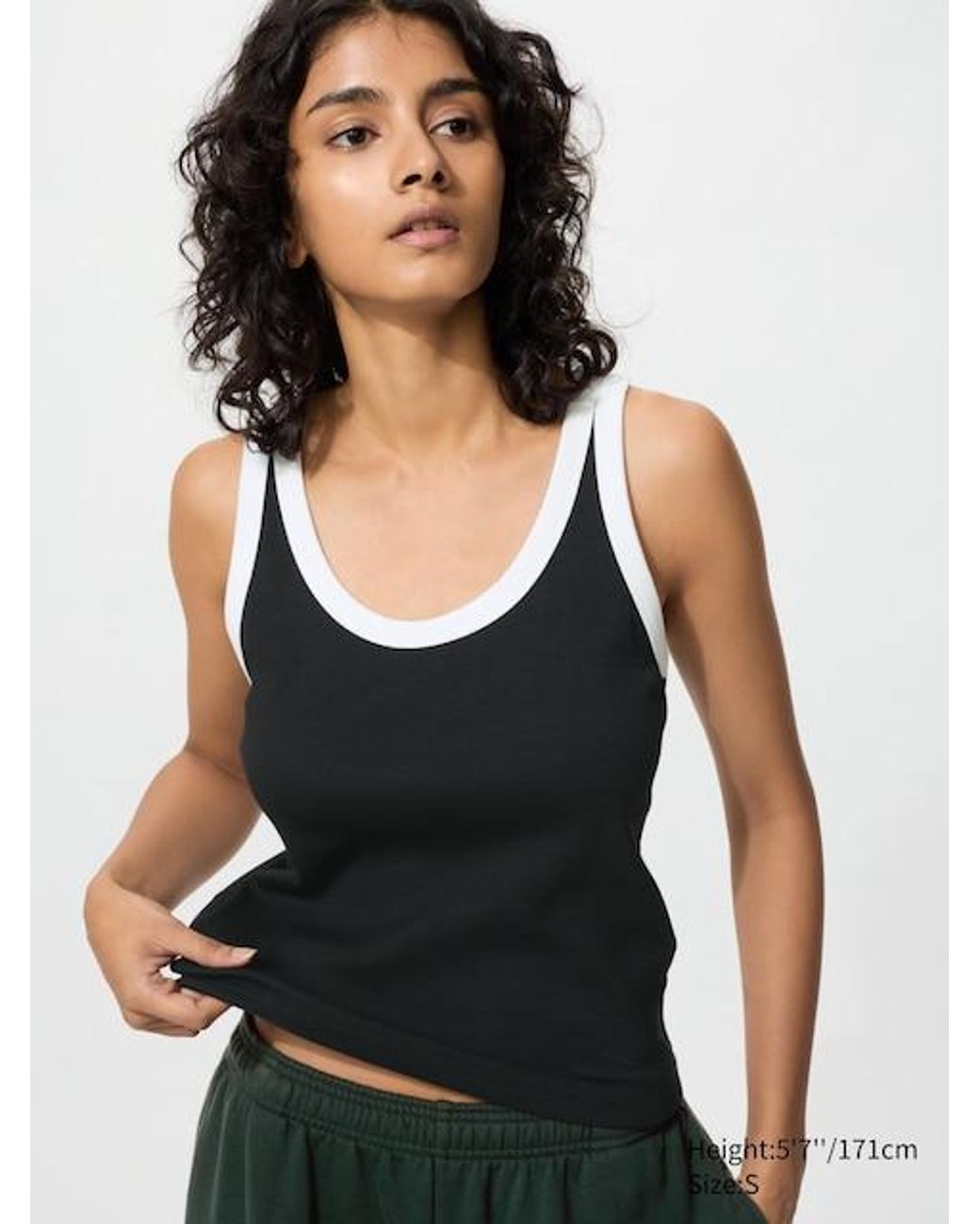 Uniqlo Soft Ribbed Vest Top (Ringer) in Black | Lyst UK