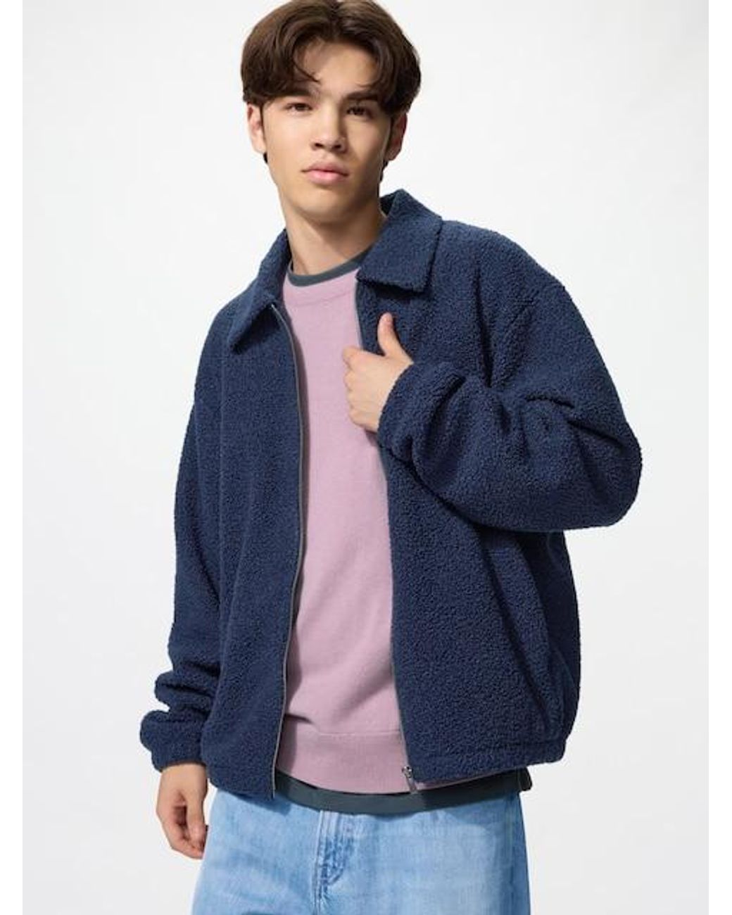 Uniqlo Blue Pile Lined Fleece Blouson for men
