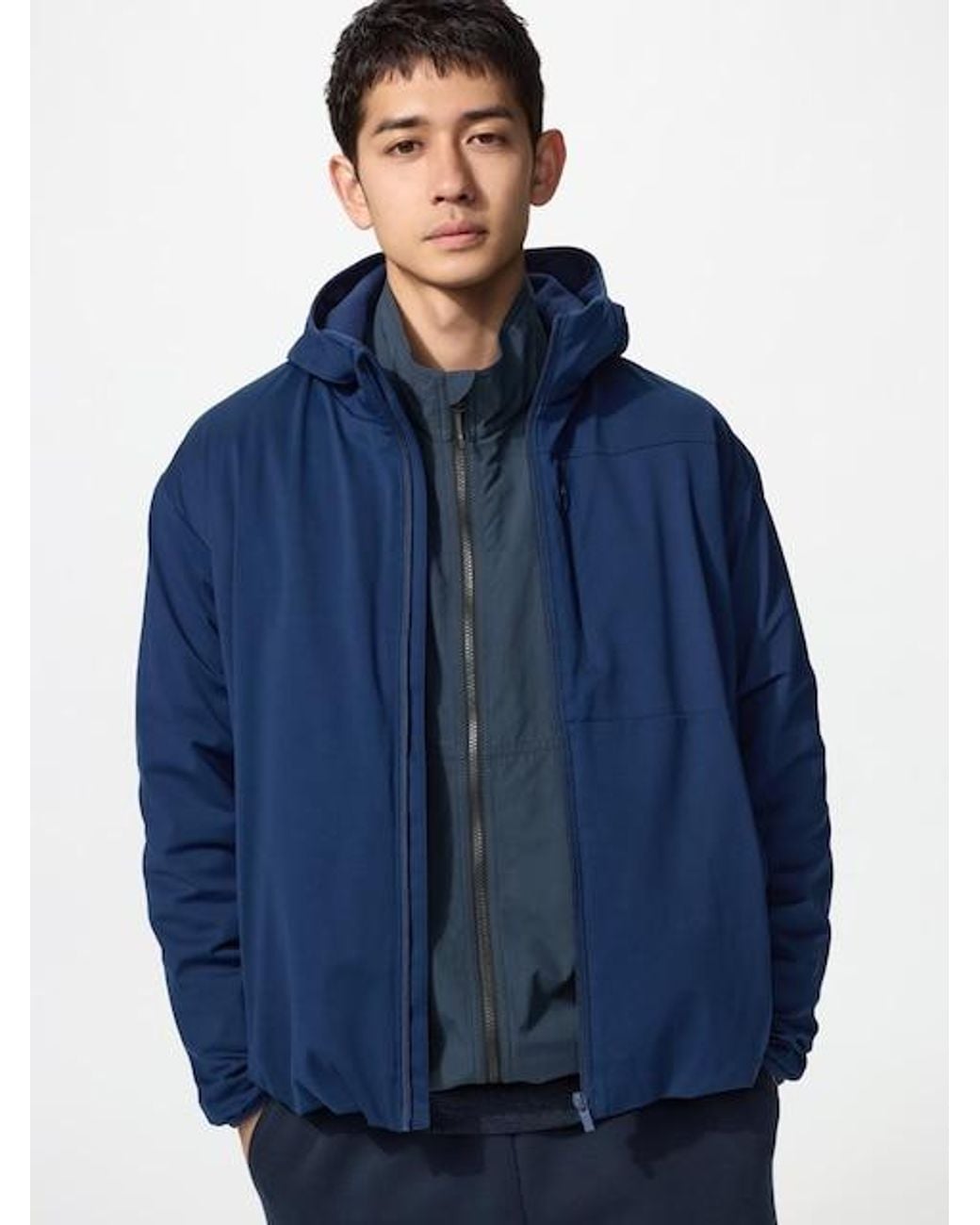 Uniqlo Blue Windproof Fleece Full-Zip Hoodie for men