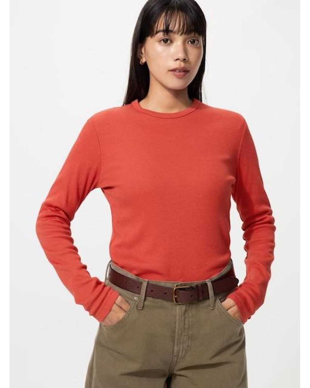 Uniqlo Red Soft Ribbed T-Shirt (Long Sleeve)