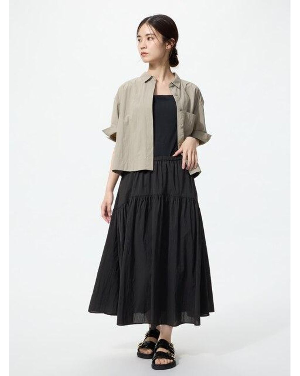 Uniqlo White Nylon Gathered Skirt