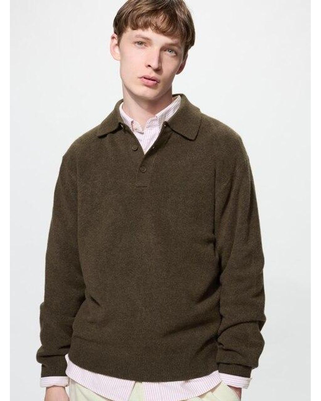 Uniqlo Green Soufflé Yarn Polo Jumper for men