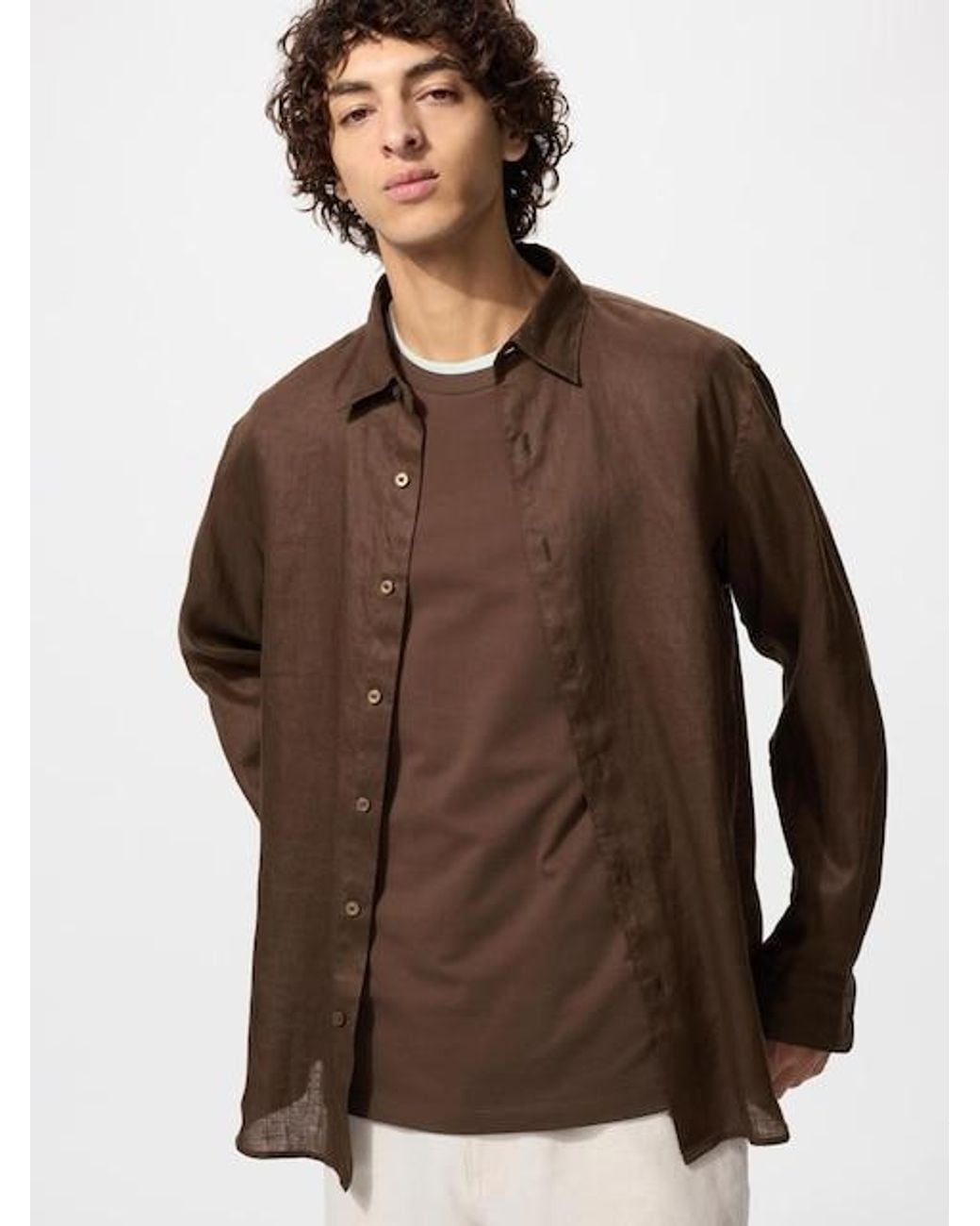 Uniqlo Brown 100% Premium Linen Shirt for men