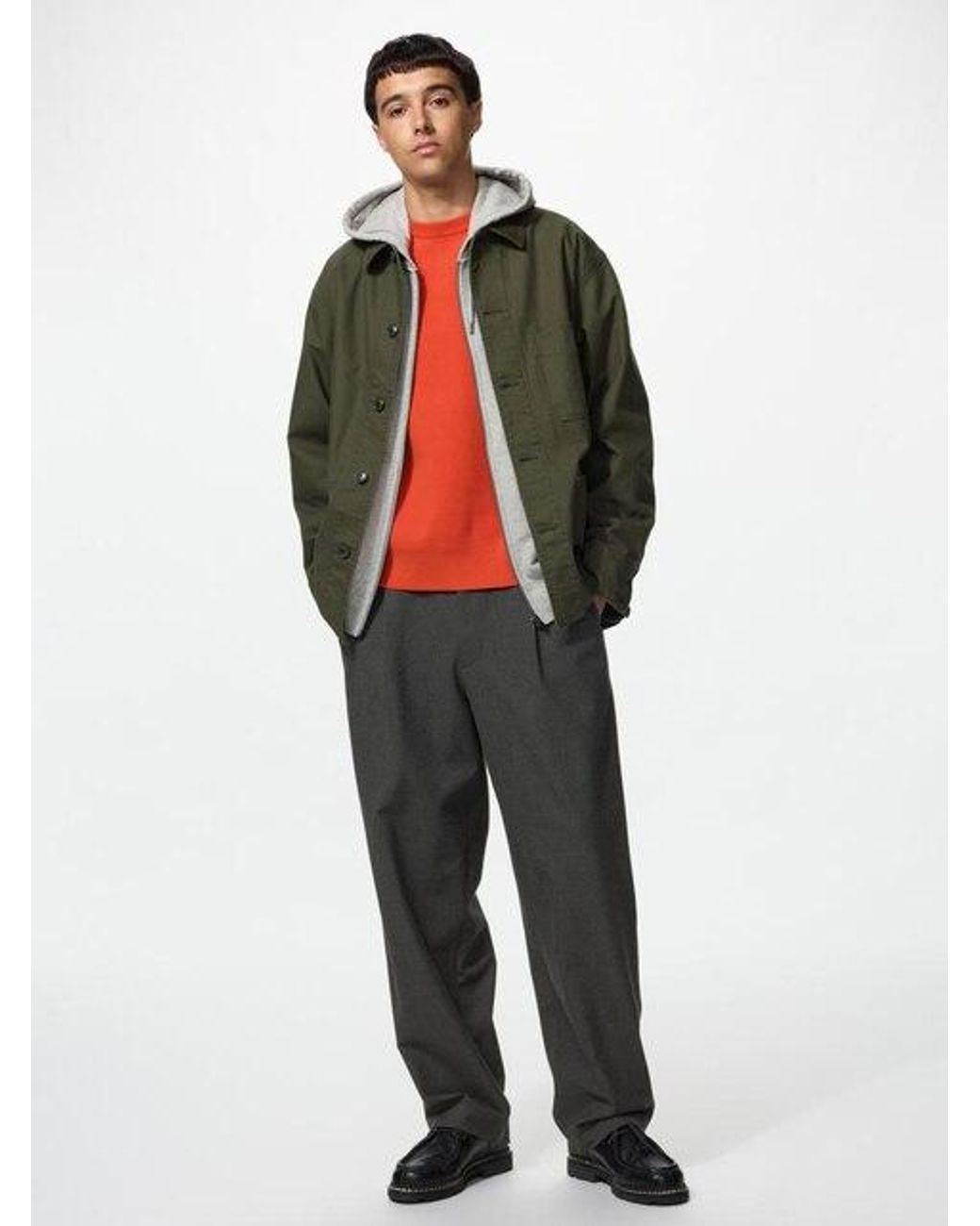 Uniqlo Red Pleated Relaxed Wide Trousers for men