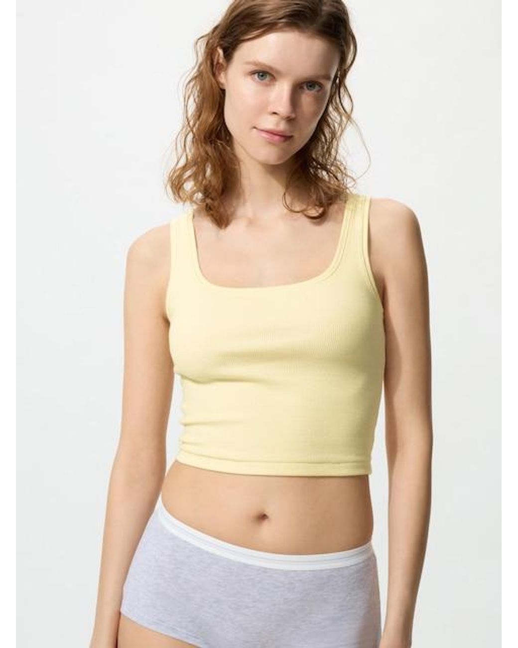 Uniqlo Yellow Cropped Square Neck Sleeveless Top