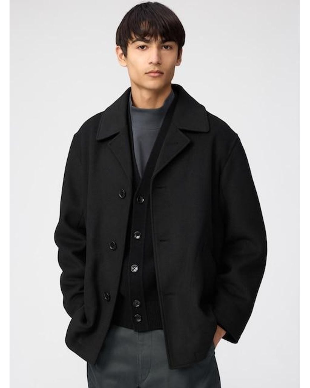 Uniqlo Black Wool Blend Short Coat for men