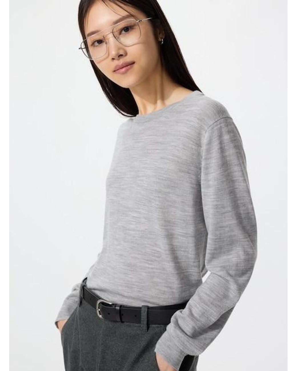 Uniqlo Gray 100% Merino Crew Neck Jumper