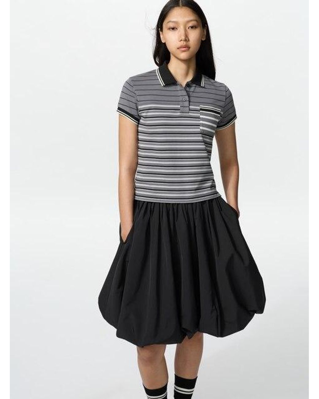 Uniqlo Black Mini Polo Shirt (Striped)
