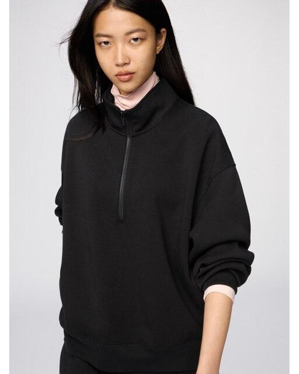 Uniqlo Black Sweat Half-Zip Pullover for men