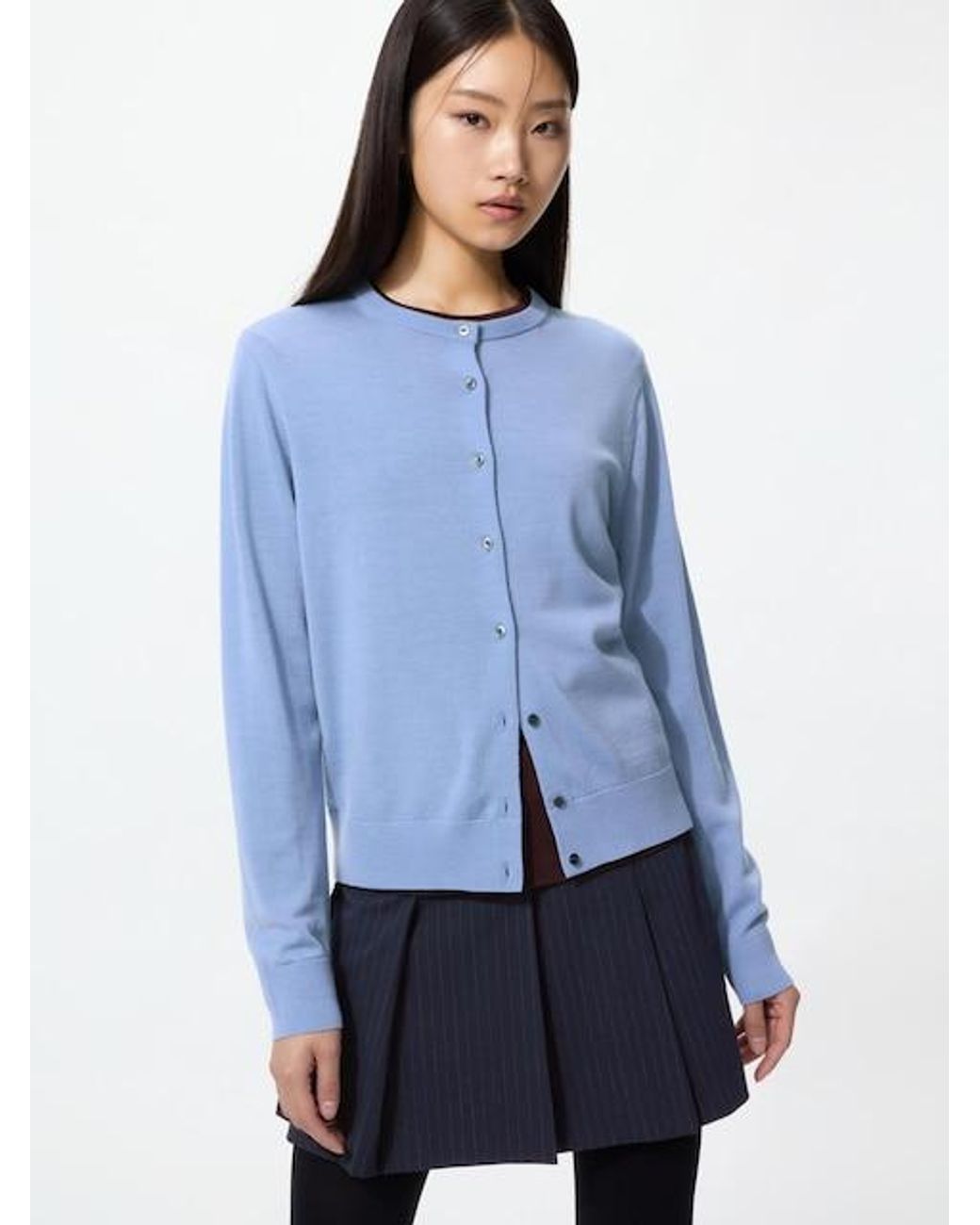 Uniqlo Blue 100% Merino Crew Neck Cardigan