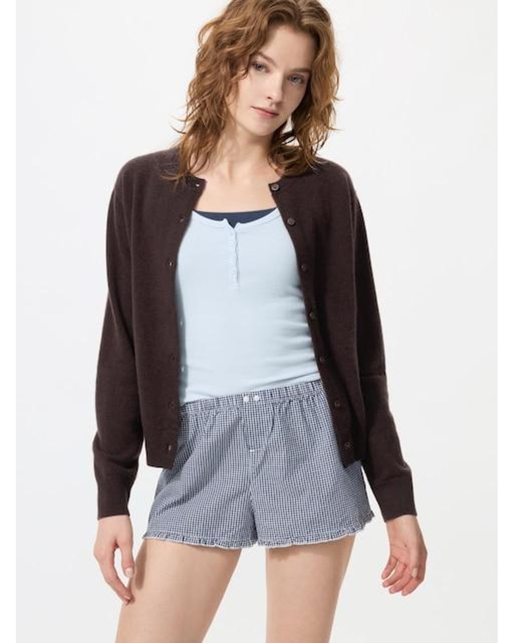 Uniqlo Blue Cotton Boxer Easy Shorts (Gingham)
