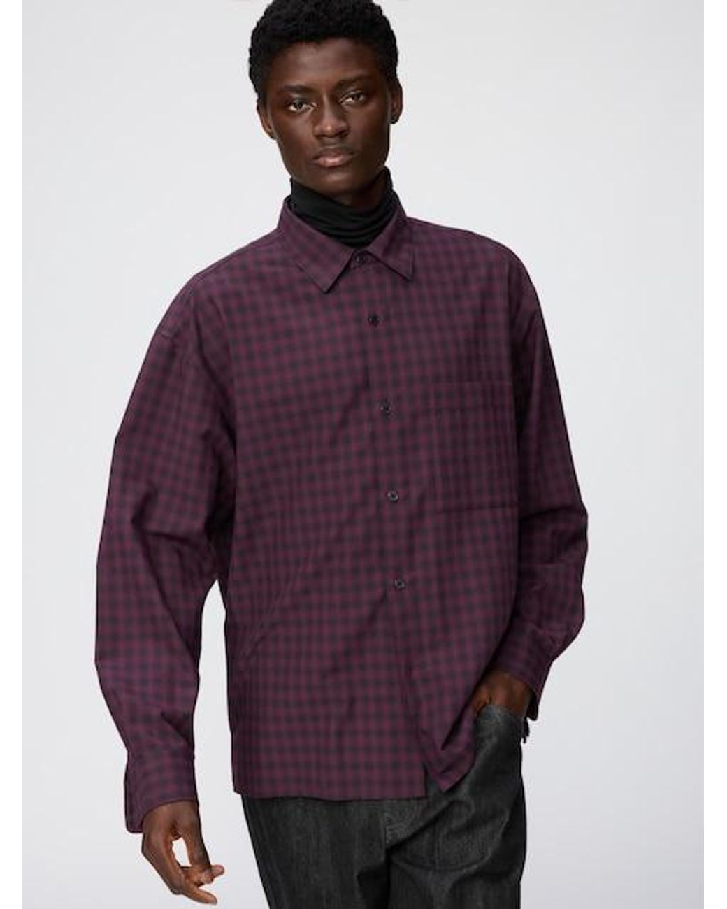 Uniqlo Purple Easy Care Soft Shirt (Check) for men