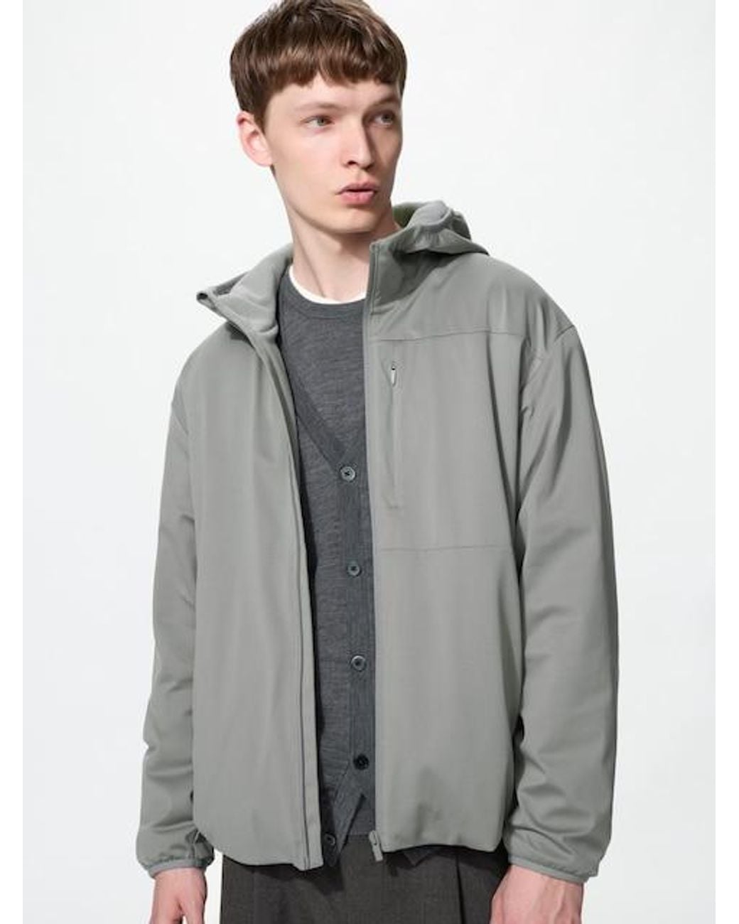 Uniqlo Gray Windproof Fleece Full-Zip Hoodie for men