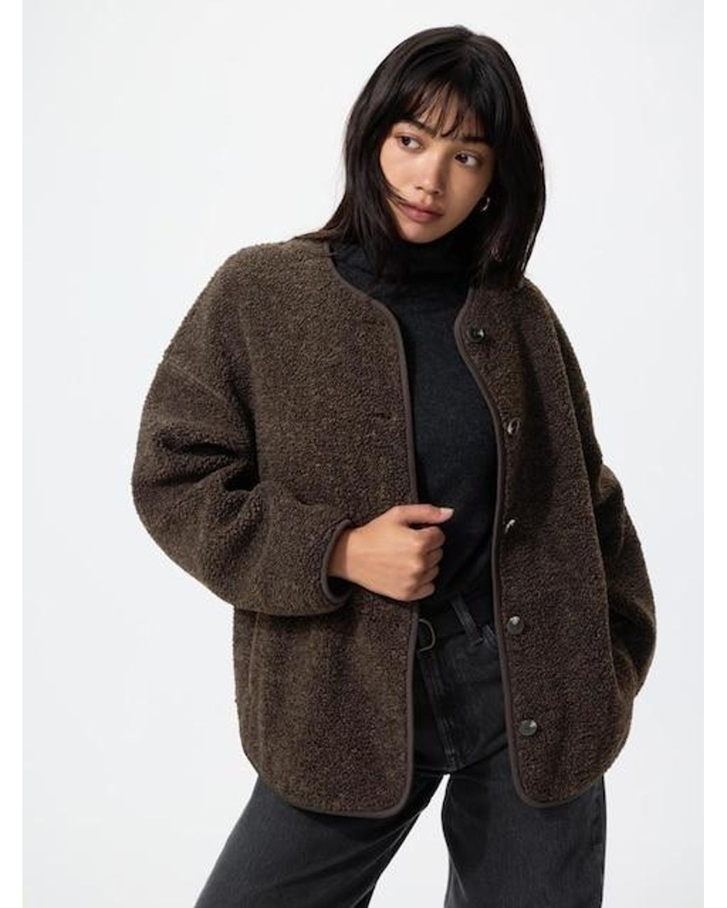 Uniqlo Black Pile Lined Fleece Relaxed Cardigan