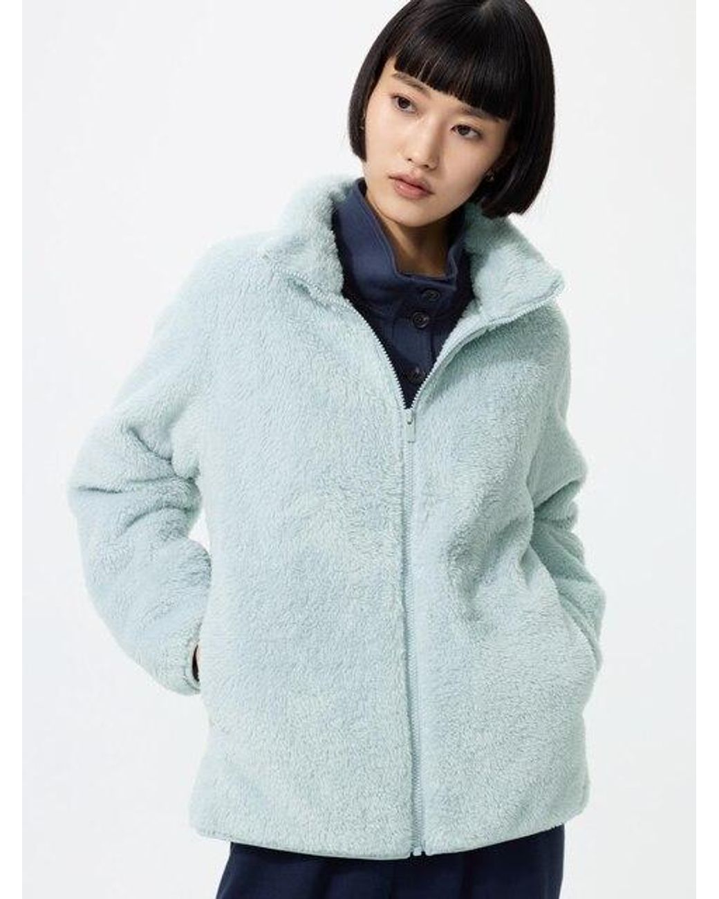 Uniqlo Blue Fluffy Yarn Fleece Full-Zip Jacket