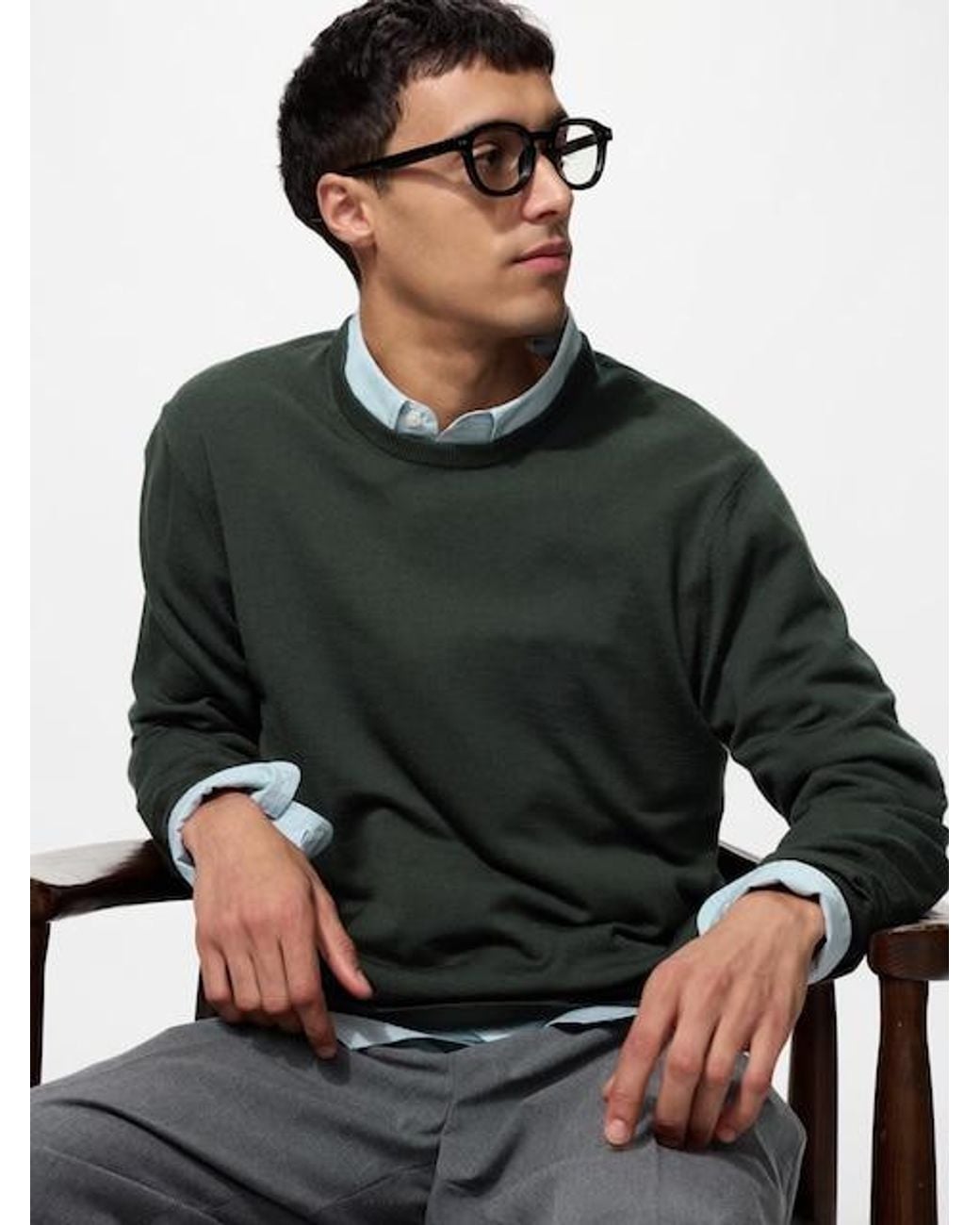 Uniqlo Black 100% Merino Crew Neck Jumper for men
