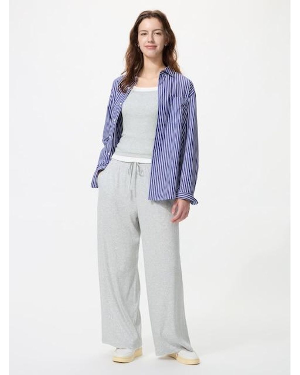 Uniqlo White Ribbed Wide Easy Trousers