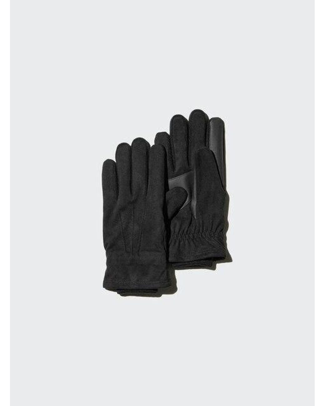 Uniqlo Black Heattech Lined Gloves (Faux Suede) for men