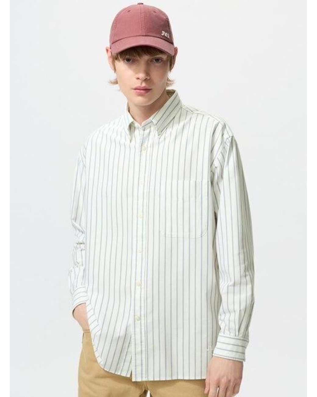 Uniqlo White Oxford Oversized Shirt (Striped) for men