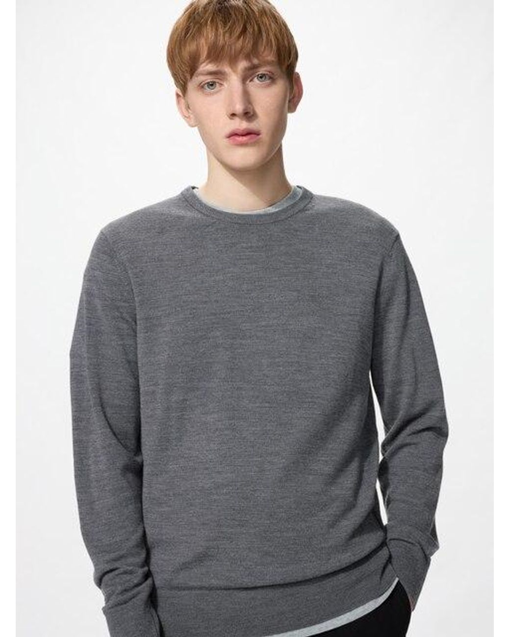 Uniqlo Gray 100% Merino Crew Neck Jumper for men