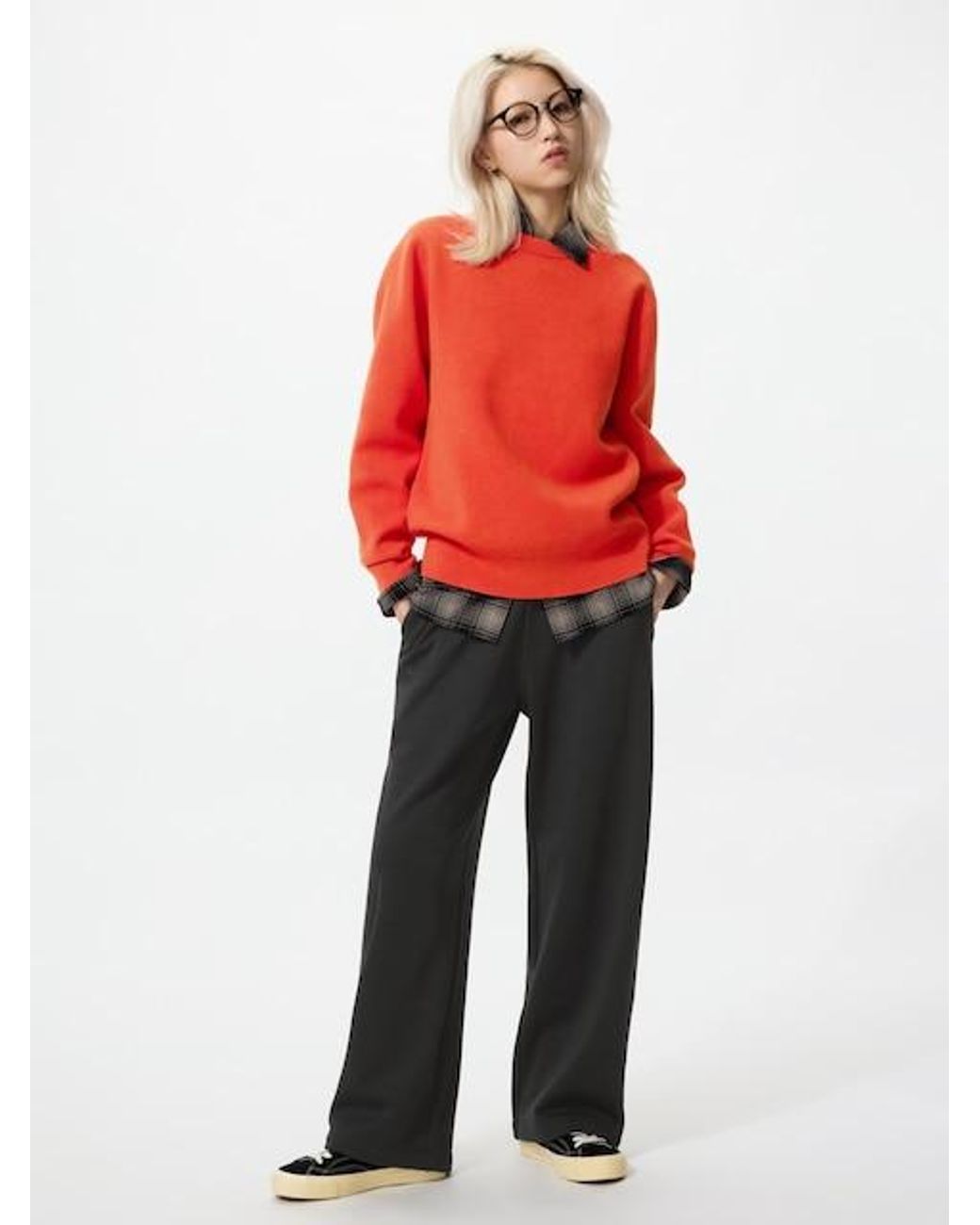 Uniqlo Red Warm Pile Lined Sweat Wide Trousers