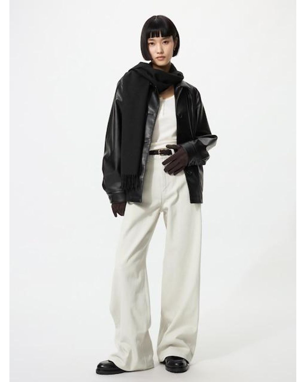 Uniqlo White High Rise Wide Jeans (Shorter)