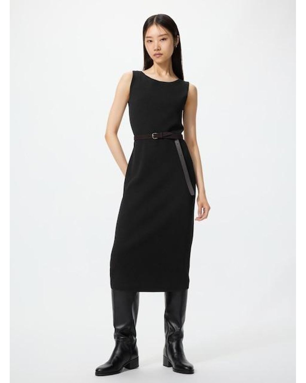 Uniqlo Black Washable Ribbed Knit Dress (Sleeveless)