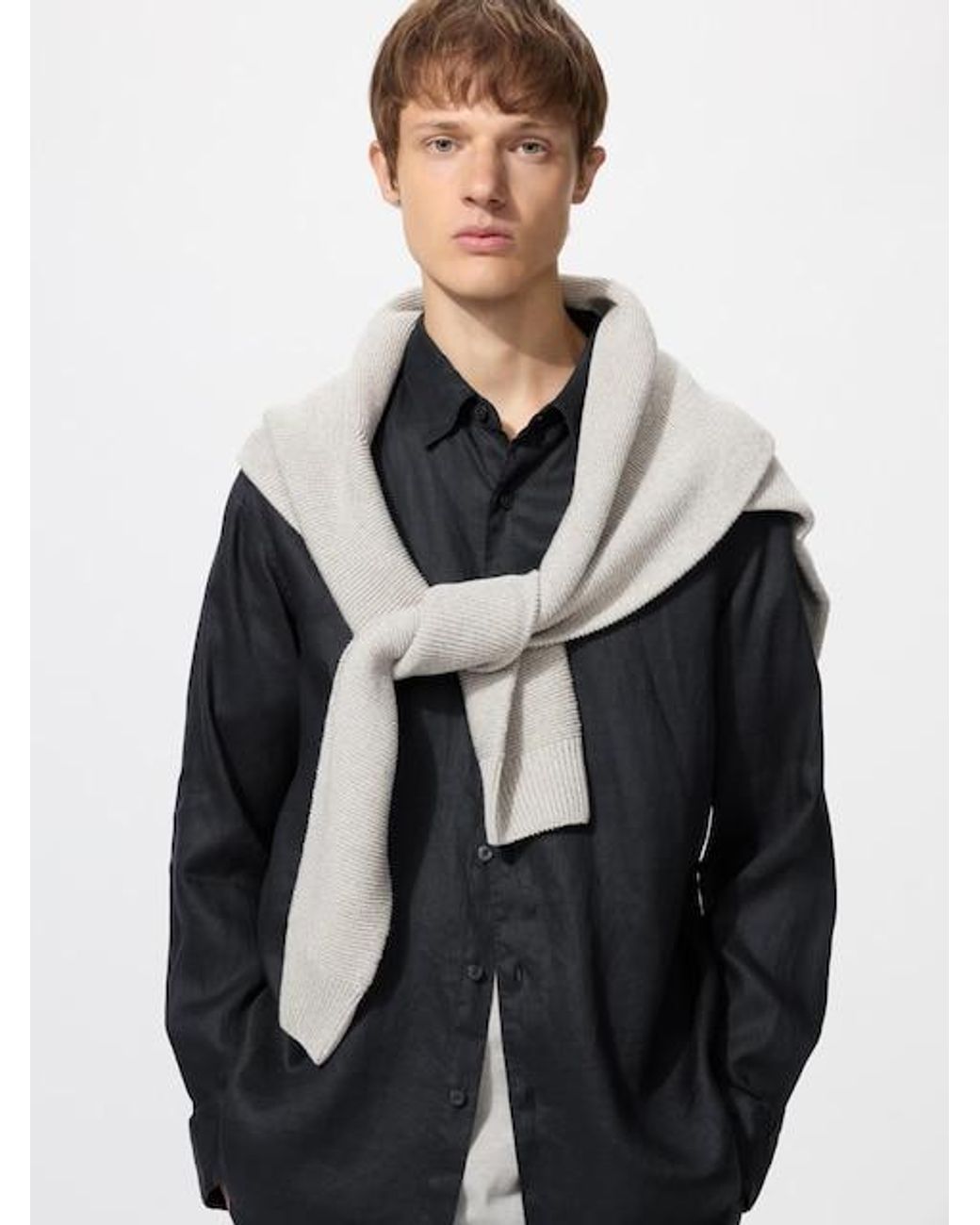 Uniqlo Black 100% Premium Linen Shirt for men