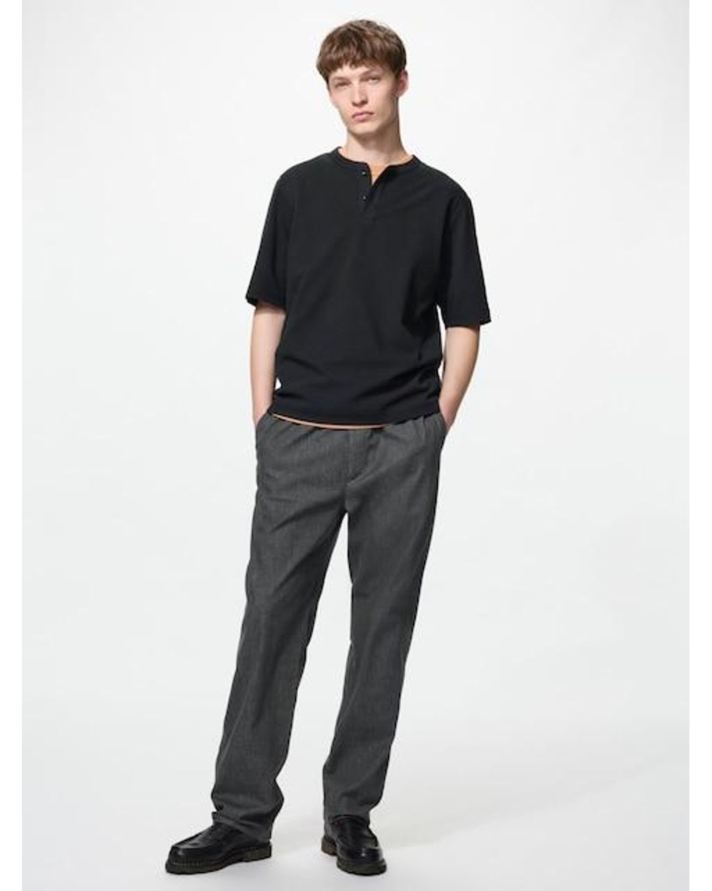 Uniqlo Black Denim Stretch Easy Ankle Trousers (Longer) for men