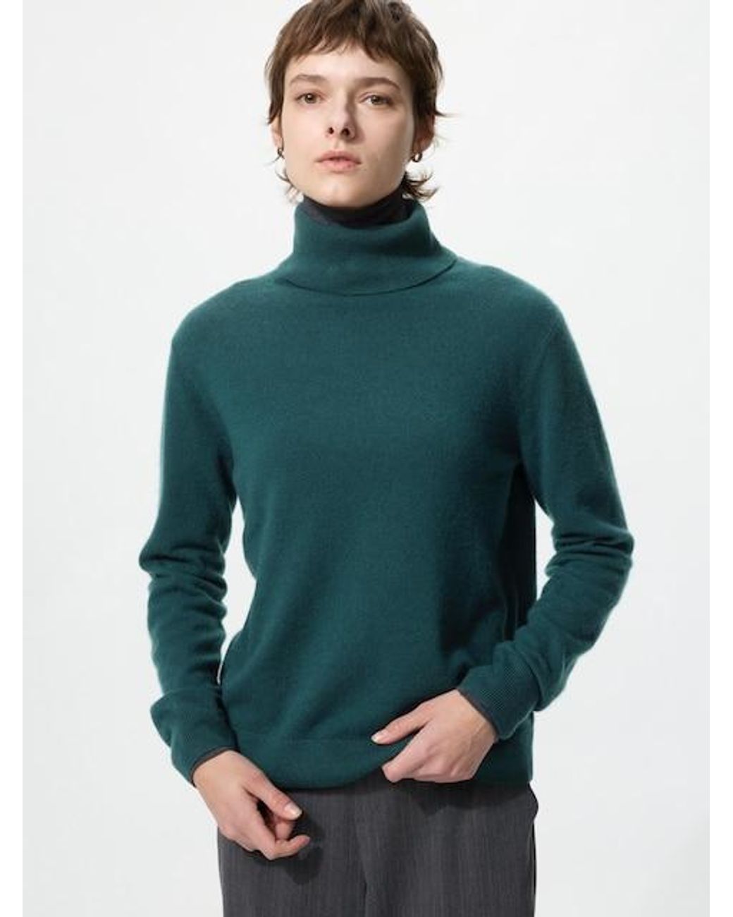 Uniqlo Green 100% Cashmere Turtleneck Jumper