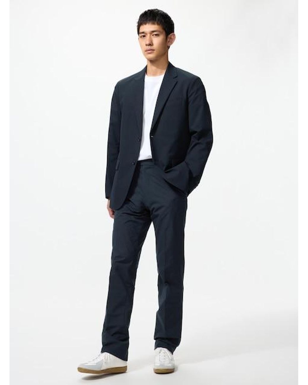 Uniqlo Blue Airsense Trousers (Cotton-Like, Longer) for men
